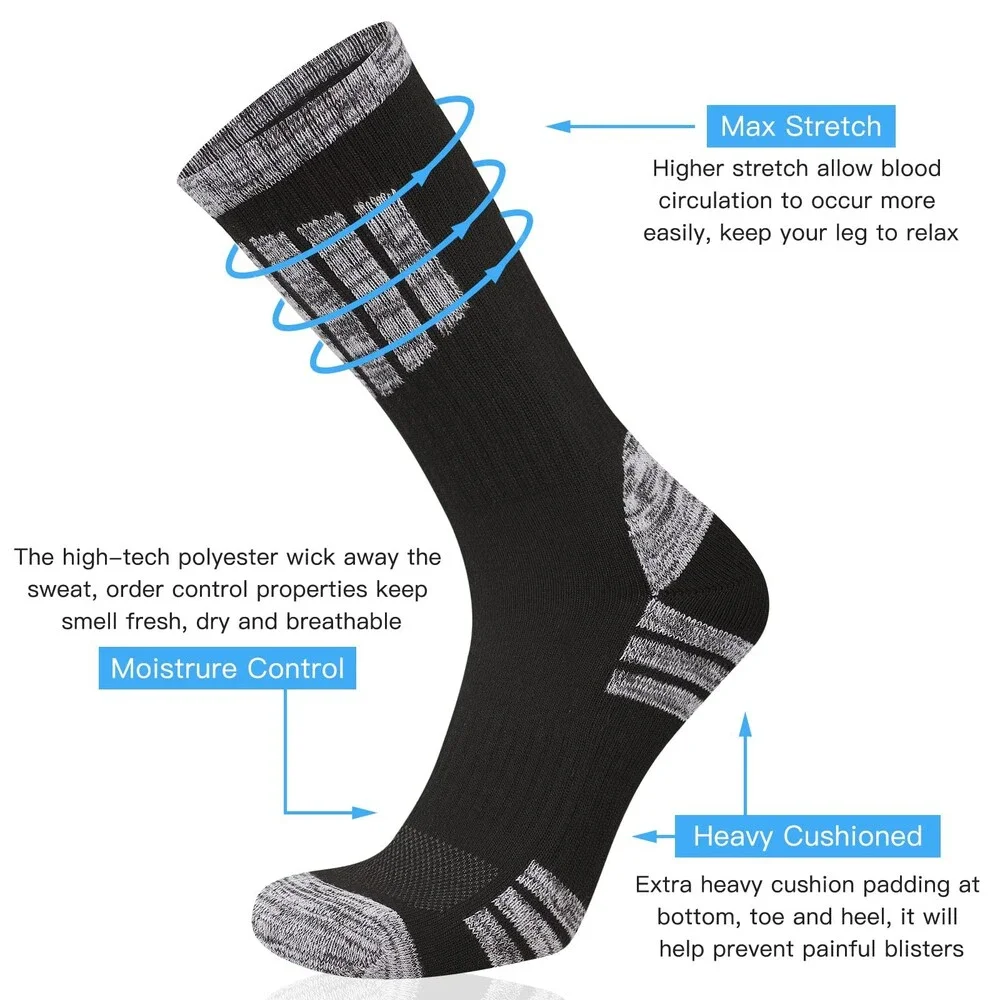 COOVAN Men's Hiking Crew Socks 5 Pairs Moisture Wicking Cushioned ONE SZ
